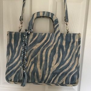 VINCE CAMUTO CANVAS TOTE…BLUE AND IVORY